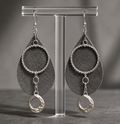 Grey Genuine Leather Teardrop Earrings with Silver Hoop | Modern Western Dangle Earrings