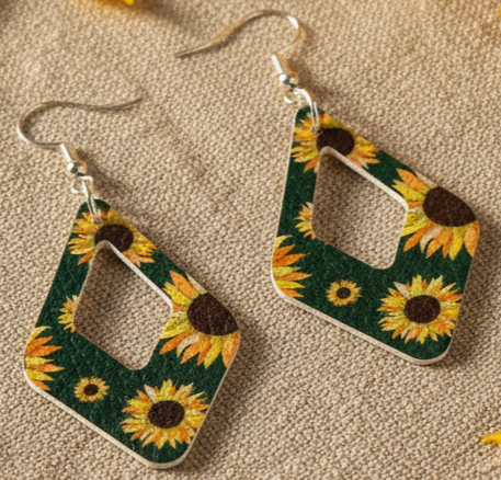 Hello Sunshine — Handmade Sunflower Faux Leather Earrings