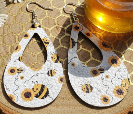 Bee Faux Leather Dangle Earrings