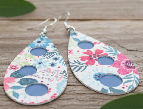Faux Leather Spring Garden Teardrop Earrings