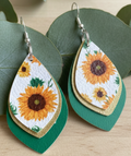 Golden Hour — Sunflower Faux Leather Earrings