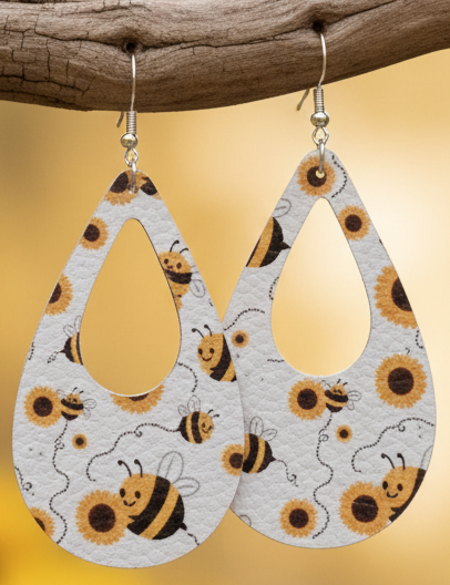 Bee Faux Leather Dangle Earrings