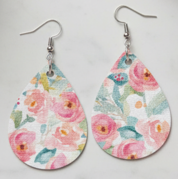 Floral Teardrop Faux Leather Earrings