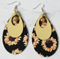 Handmade Lightweight Faux Leather Sunflower Earrings – Boho Floral Dangle Jewelry