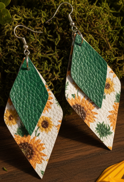 Sunflower Faux Leather Dangle Earrings