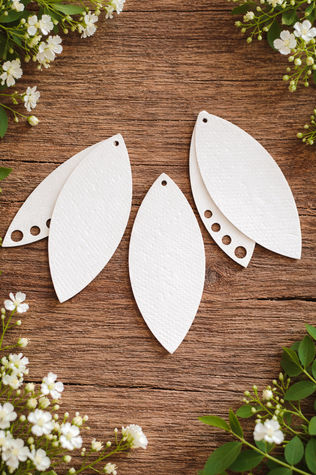 Feather Charm Dangle Earrings | Faux Leather | Blue & White
