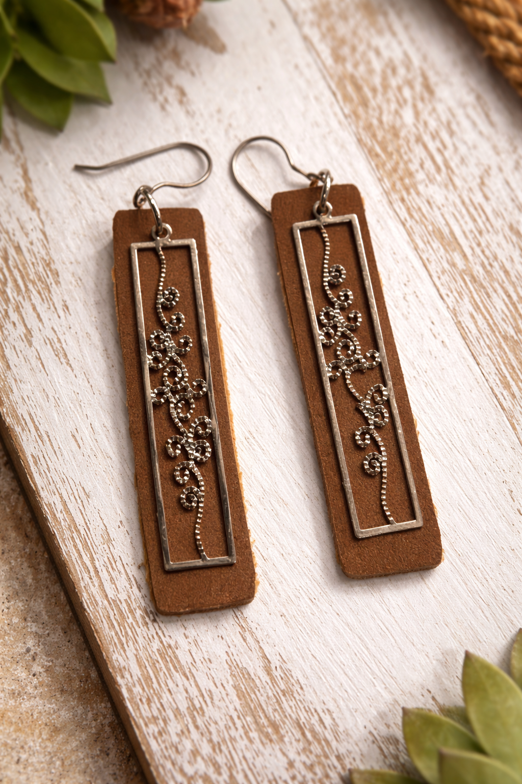 Faux Leather Earrings with Swirl Charm