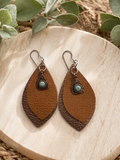 Layered Faux Leather Teardrop Earrings with Turquoise Tone Charm