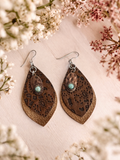 Earth & Stone Teardrop Earrings | Brown Faux Leather, Turquoise-Tone Bead & Copper-Tone Charm