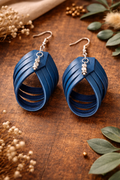 Navy Blue Leather Teardrop Earrings | Layered Lightweight Statement Earrings