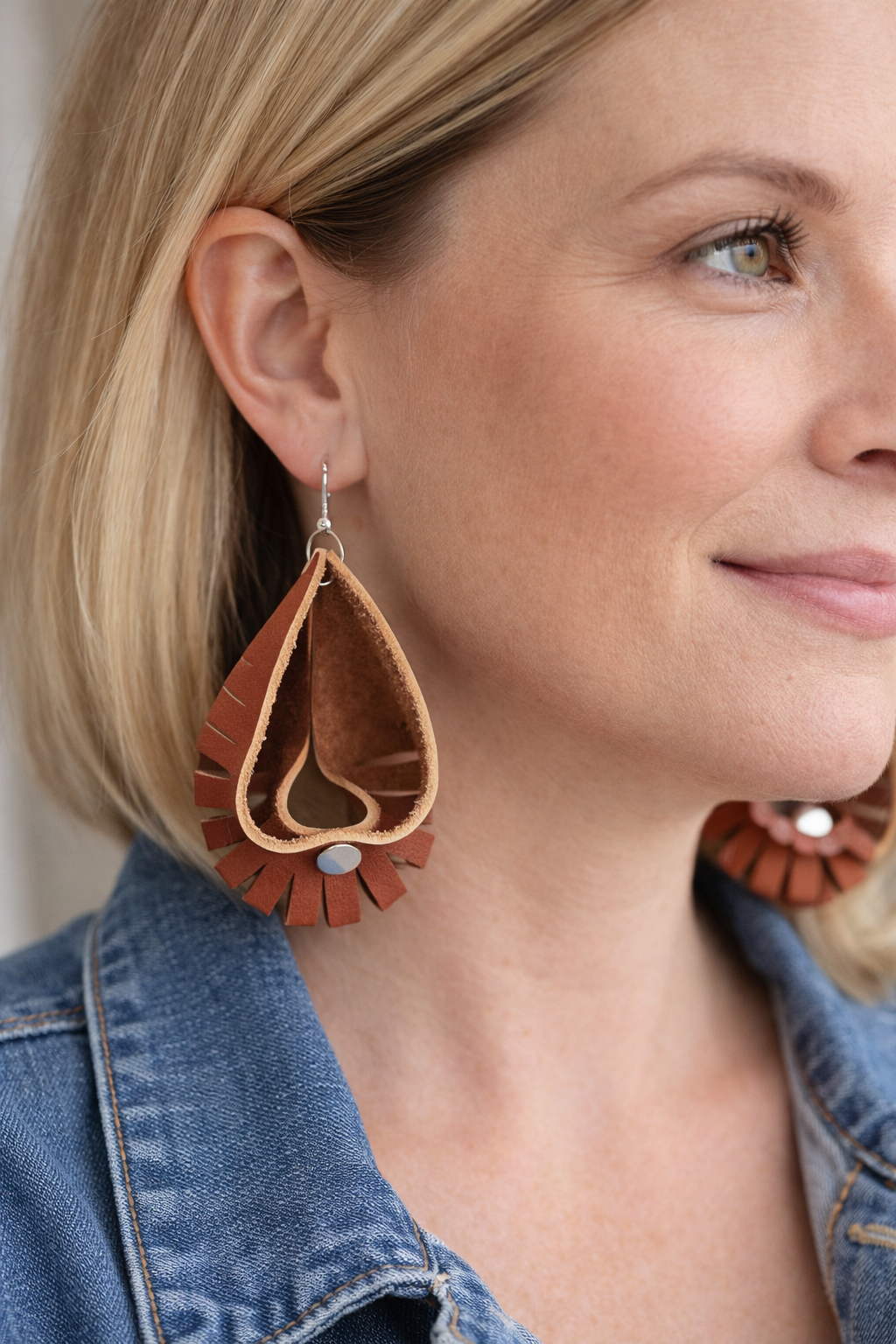 Rustic Teardrop Leather Fringe Earrings | Lightweight Handmade Statement Earrings