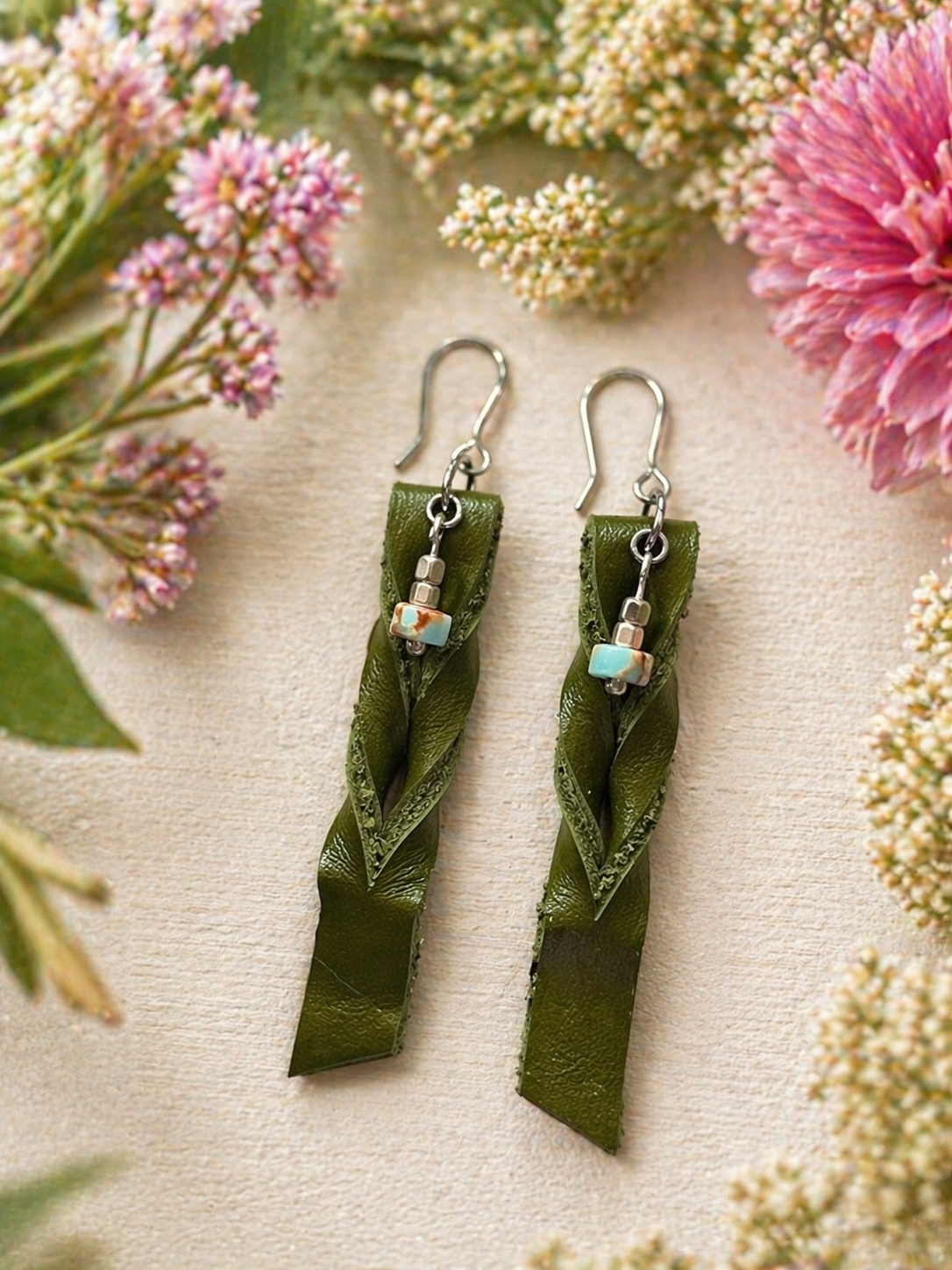 Genuine Leather Dangle Earrings – Handmade Twisted Fish Tail Design