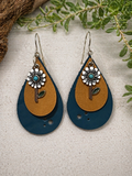 Sunflower Teardrop Genuine Leather Earrings | Western Boho Dangle Earrings | Lightweight Floral Jewelry