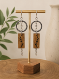 Hammered Silver & Wood Vine Dangle Earrings | Rustic Boho Statement Earrings