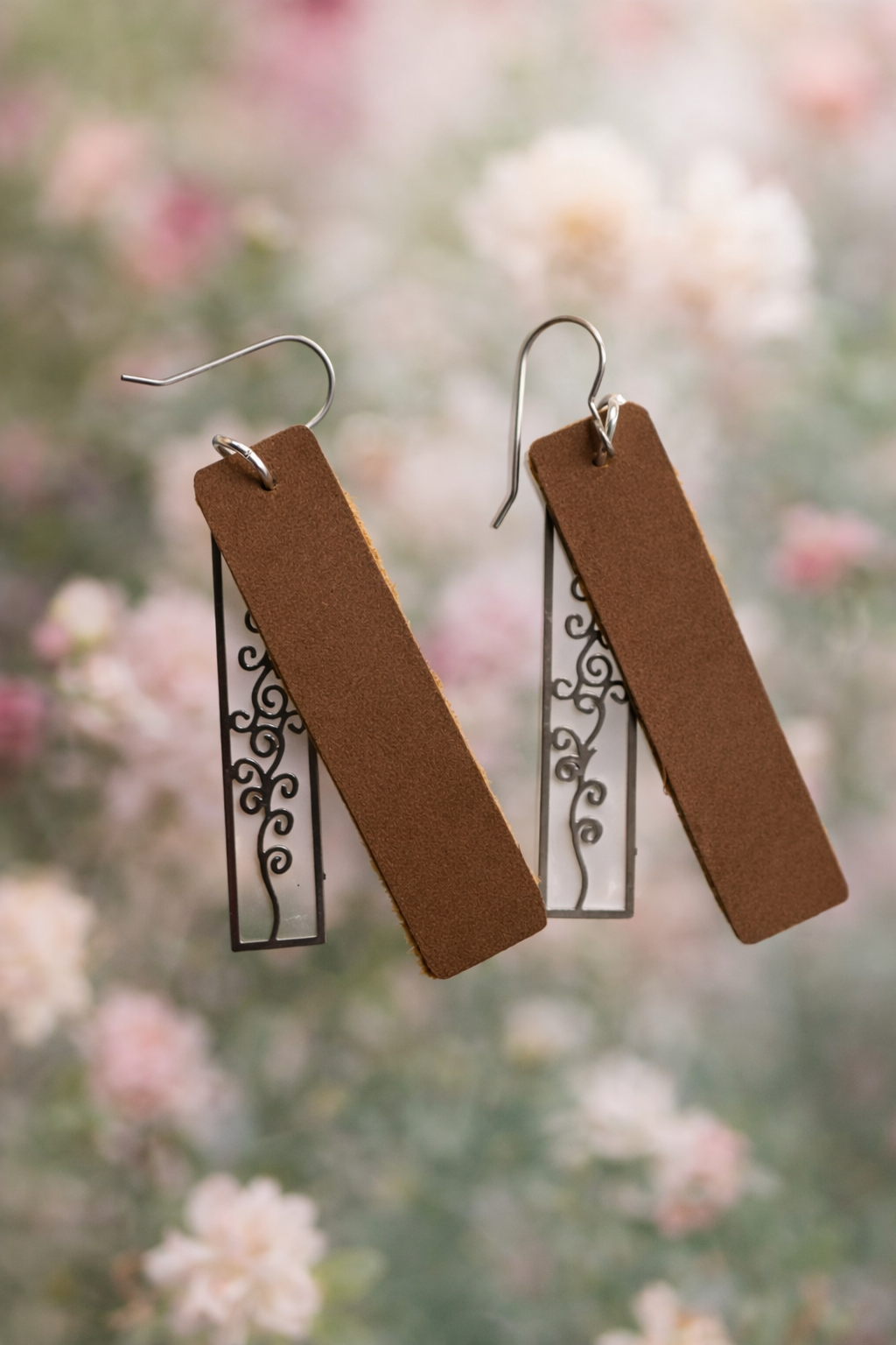 Faux Leather Earrings with Swirl Charm