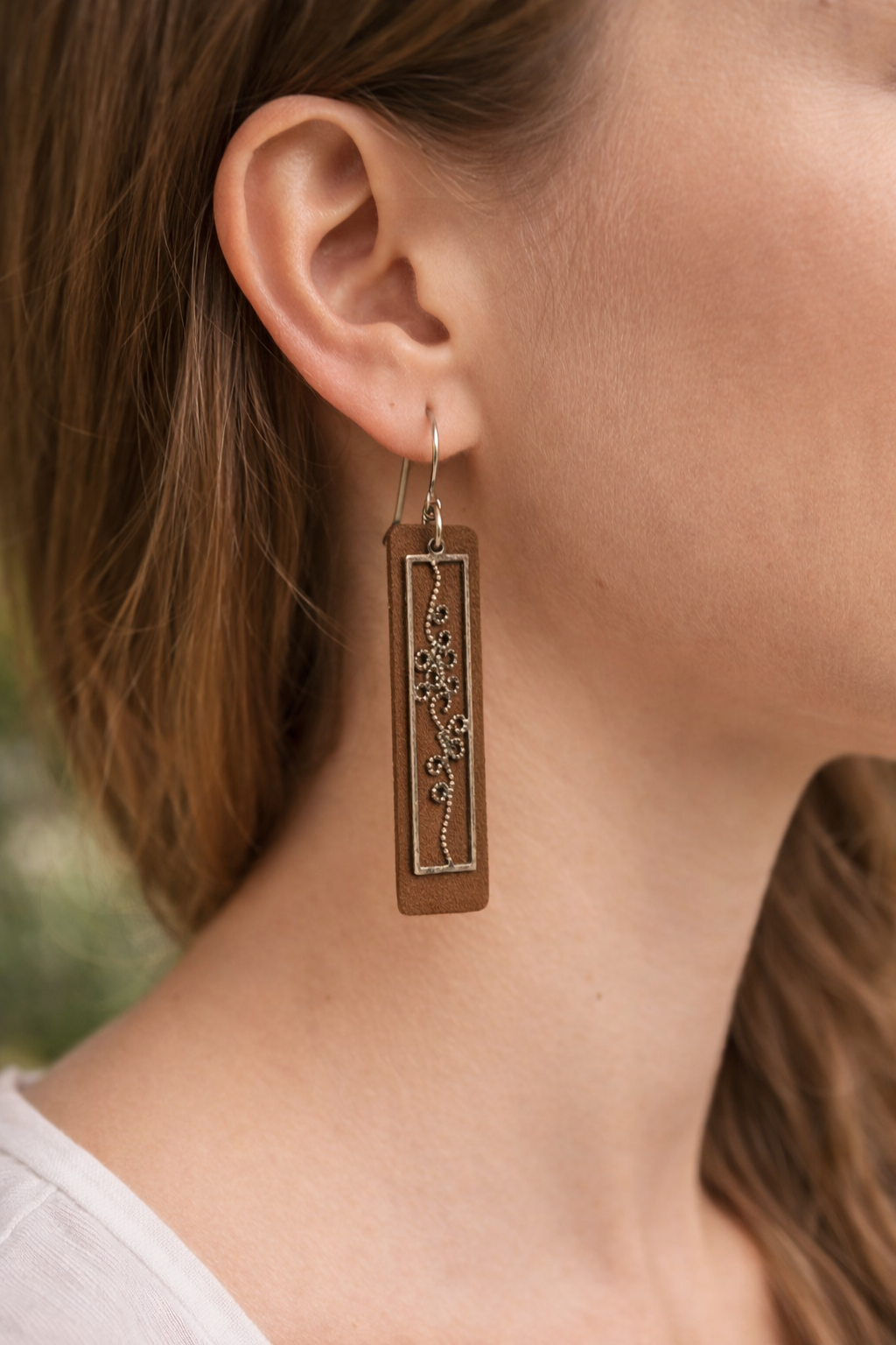 Faux Leather Earrings with Swirl Charm