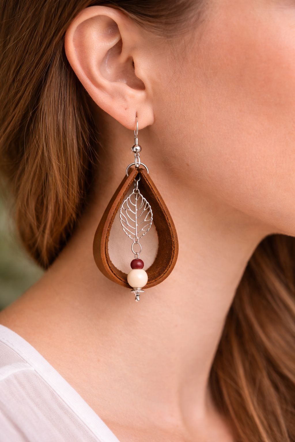 Genuine Leather Leaf Charm Earrings