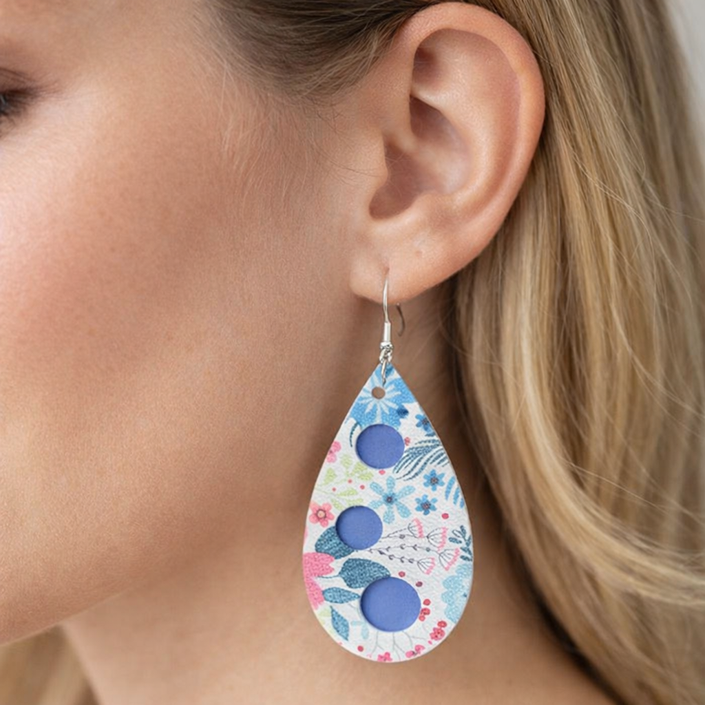 Faux Leather Spring Garden Teardrop Earrings
