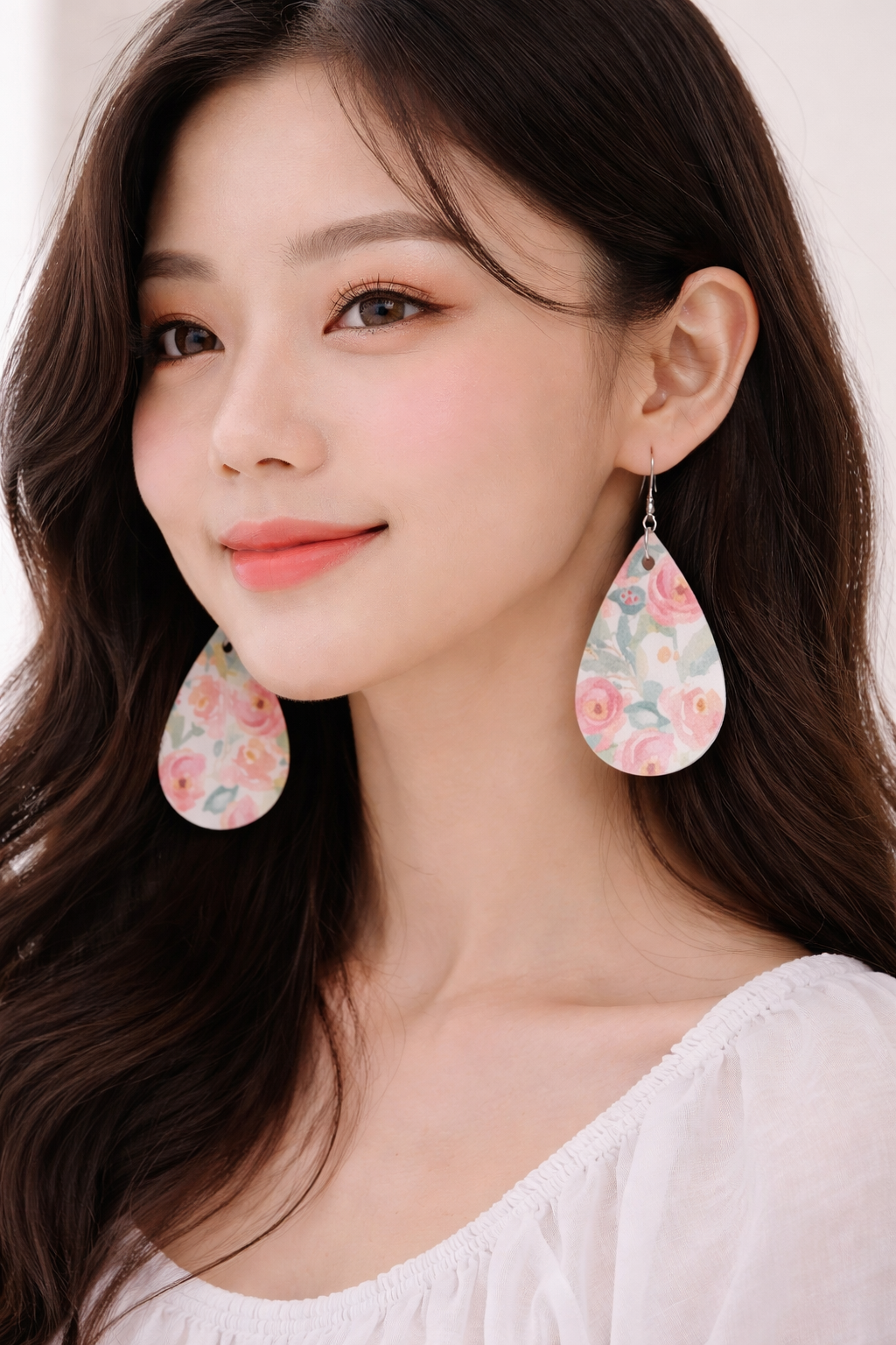 Floral Teardrop Faux Leather Earrings