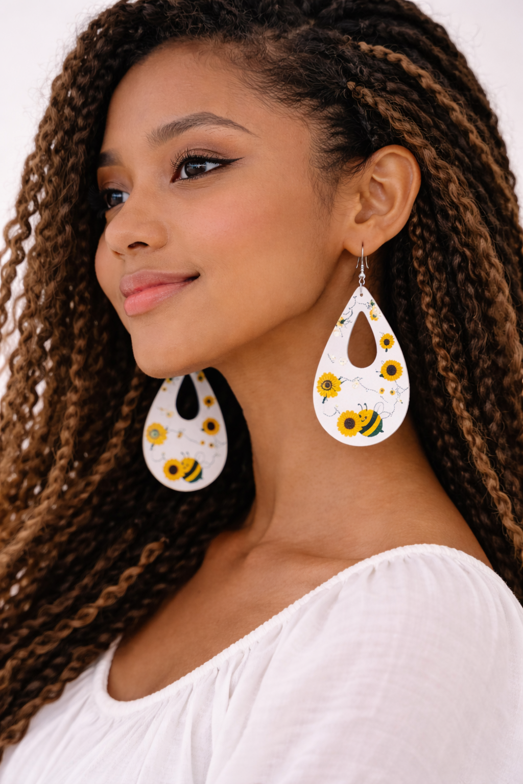 Bee Faux Leather Dangle Earrings