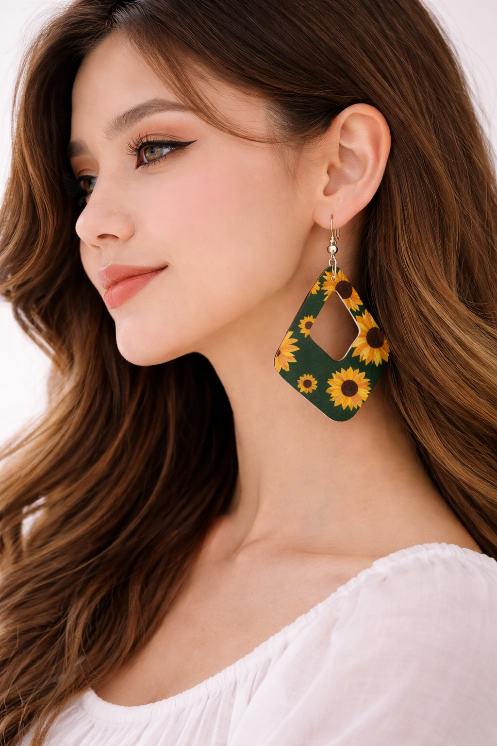 Hello Sunshine — Handmade Sunflower Faux Leather Earrings