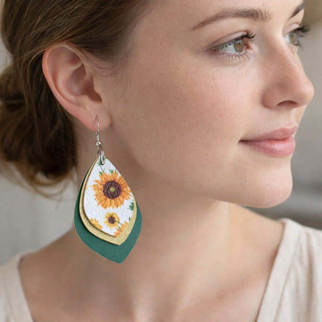 Golden Hour — Sunflower Faux Leather Earrings