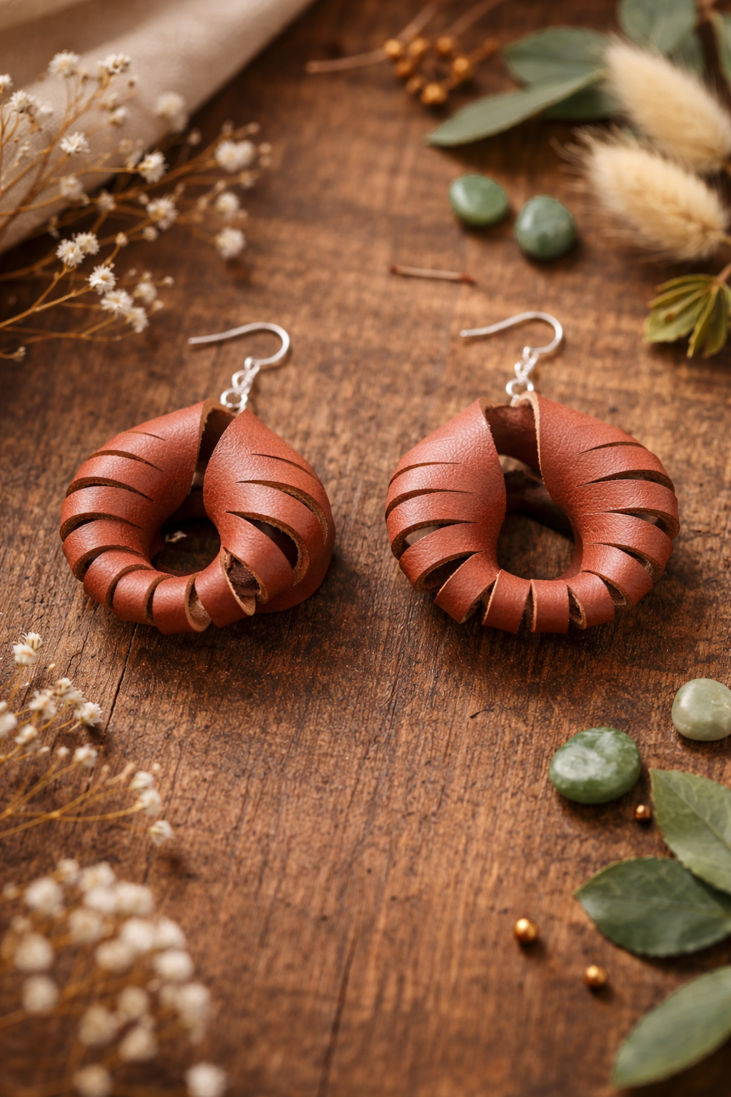 Rustic Teardrop Leather Fringe Earrings | Lightweight Handmade Statement Earrings
