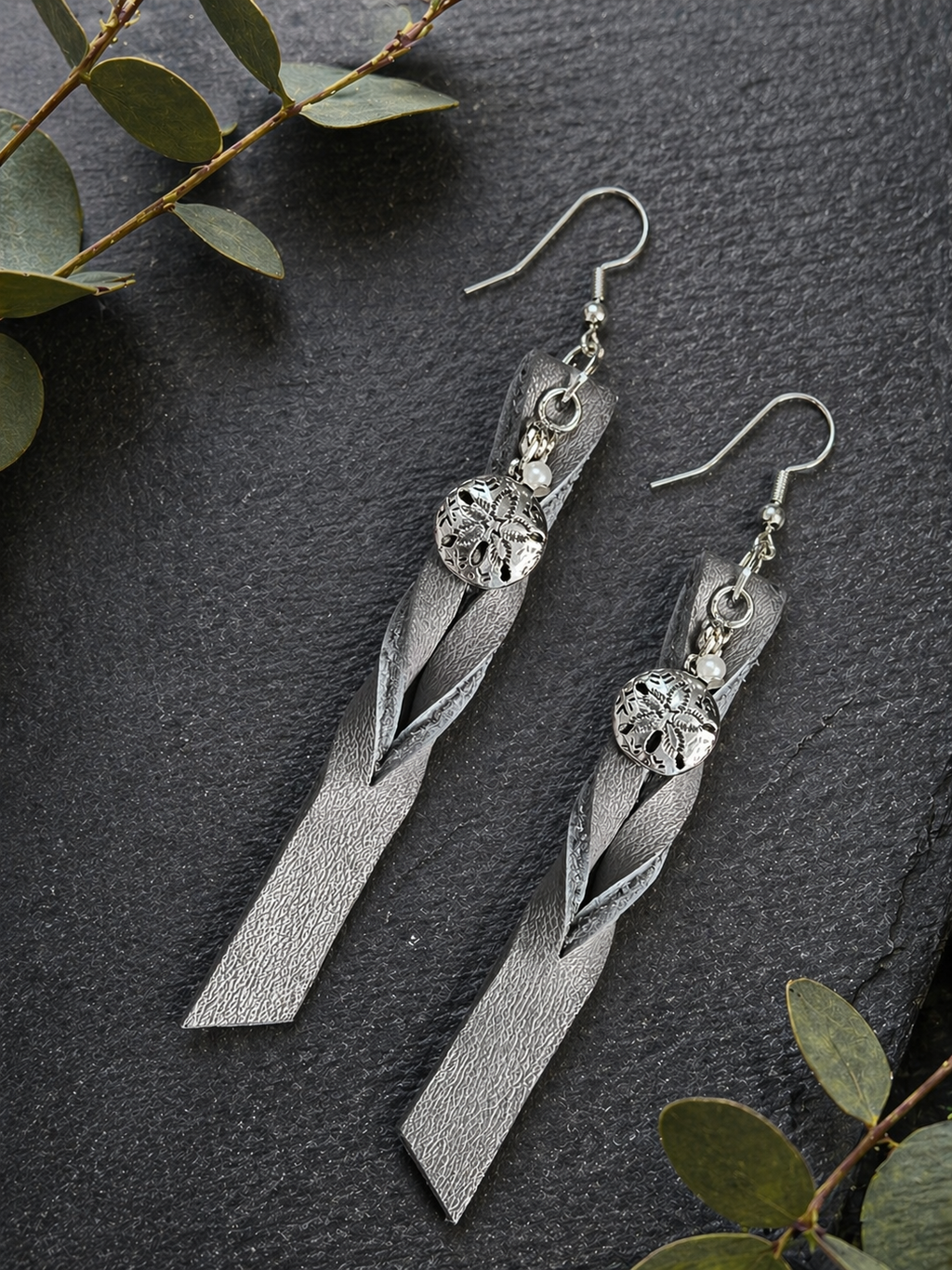 Handcrafted Silver Leather Dangle Earrings – Lightweight Statement Jewelry
