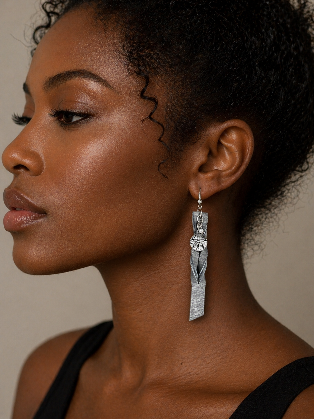 Handcrafted Silver Leather Dangle Earrings – Lightweight Statement Jewelry