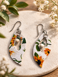 Sunflower Faux Leather Earrings with Bead Accent