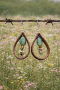 Unakite Stone & Genuine Leather Drop Earrings