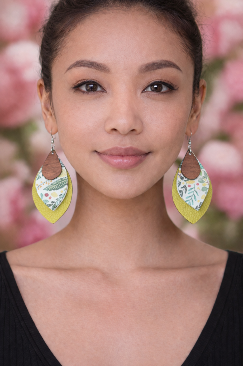 Tropical Pattern Faux Leather Dangle Earrings – Handmade Boho Beach Jewelry