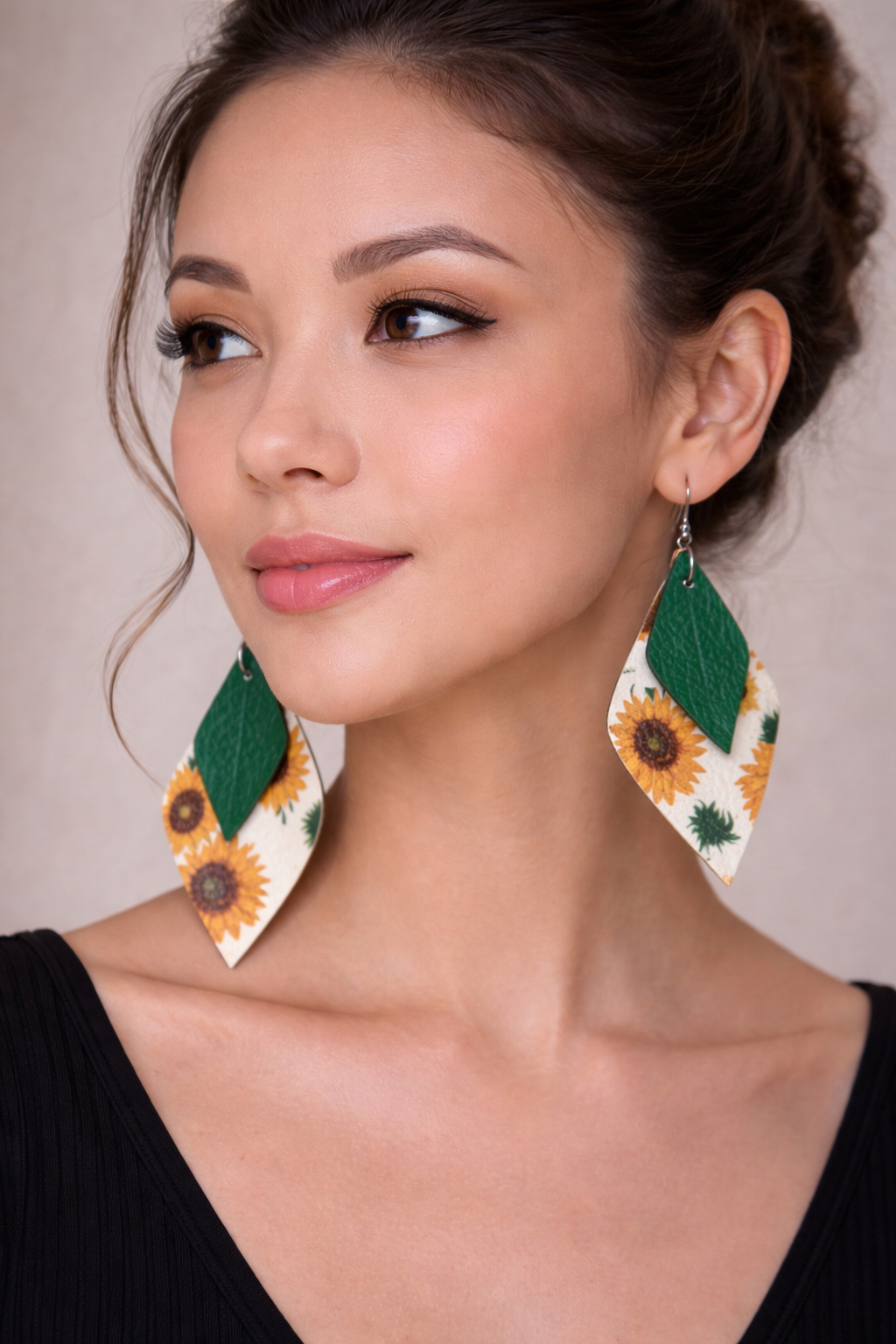Sunflower Faux Leather Dangle Earrings