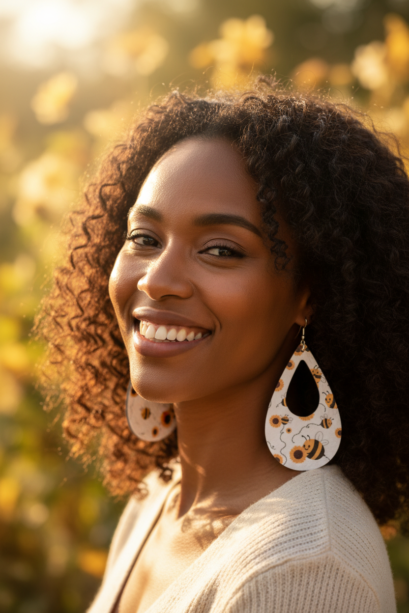 Bee Earrings African American Model