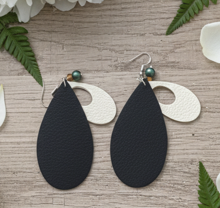 Sunflower Teardrop Earrings | Layered Faux Leather | Boho Floral Dangle